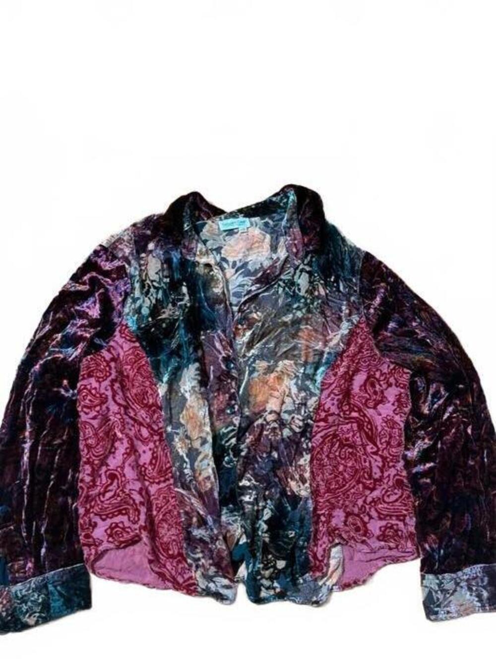 90s Cold Water Creek Velvet Whimsyogth Patchwork Paisley Top XXL